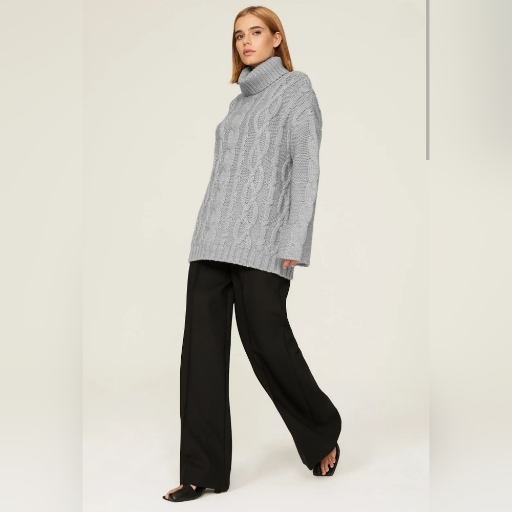 Marina Moscone Gray Cable Knit Turtleneck Sweater, Women's Small